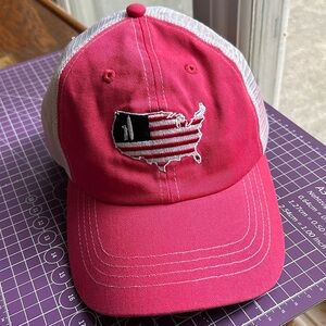 EUC Trucker Hat by Johnnie-O Hot Pink & White Cotton Breathable Mesh US Flag